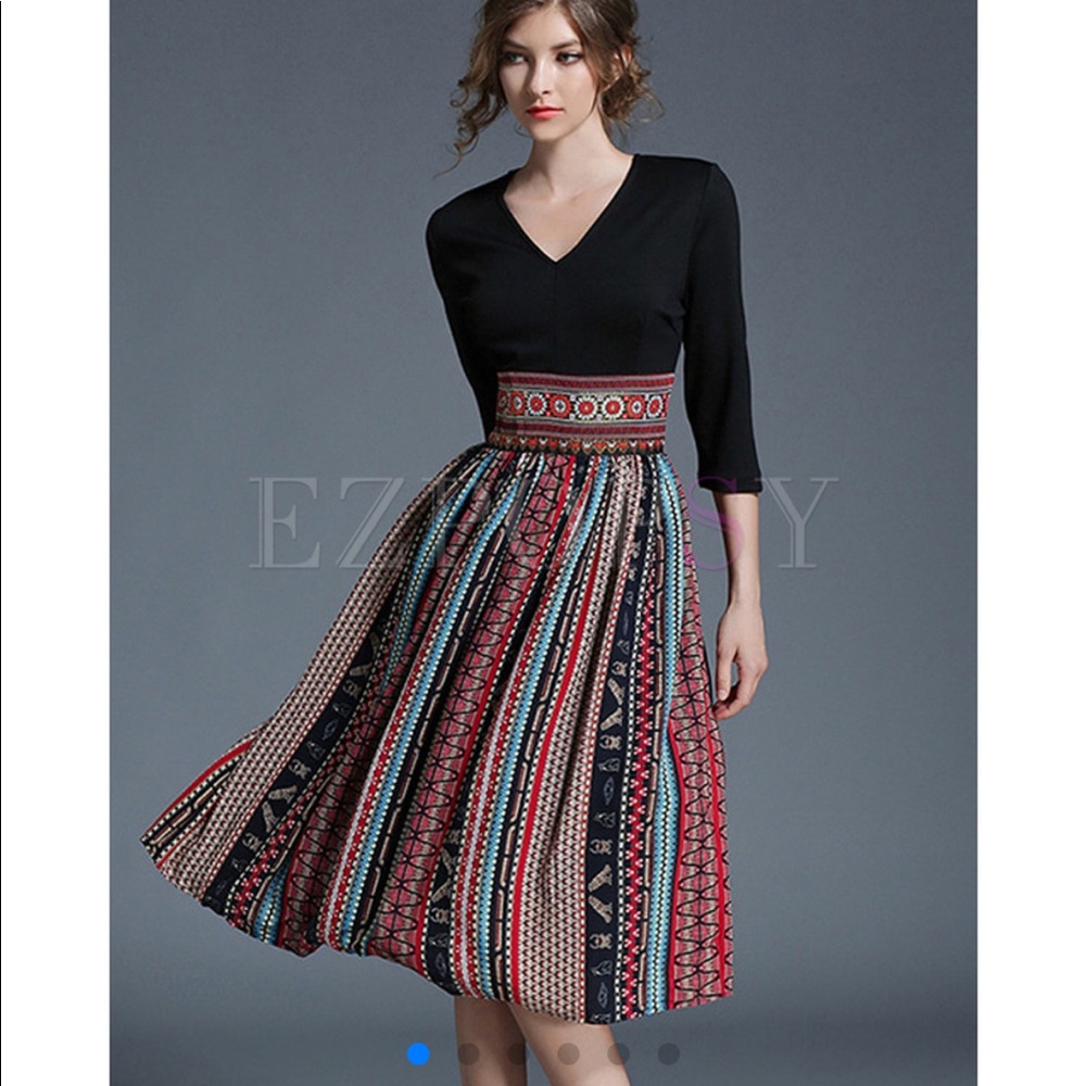 New w/o tags Embroidered Chiffon Skater Dress